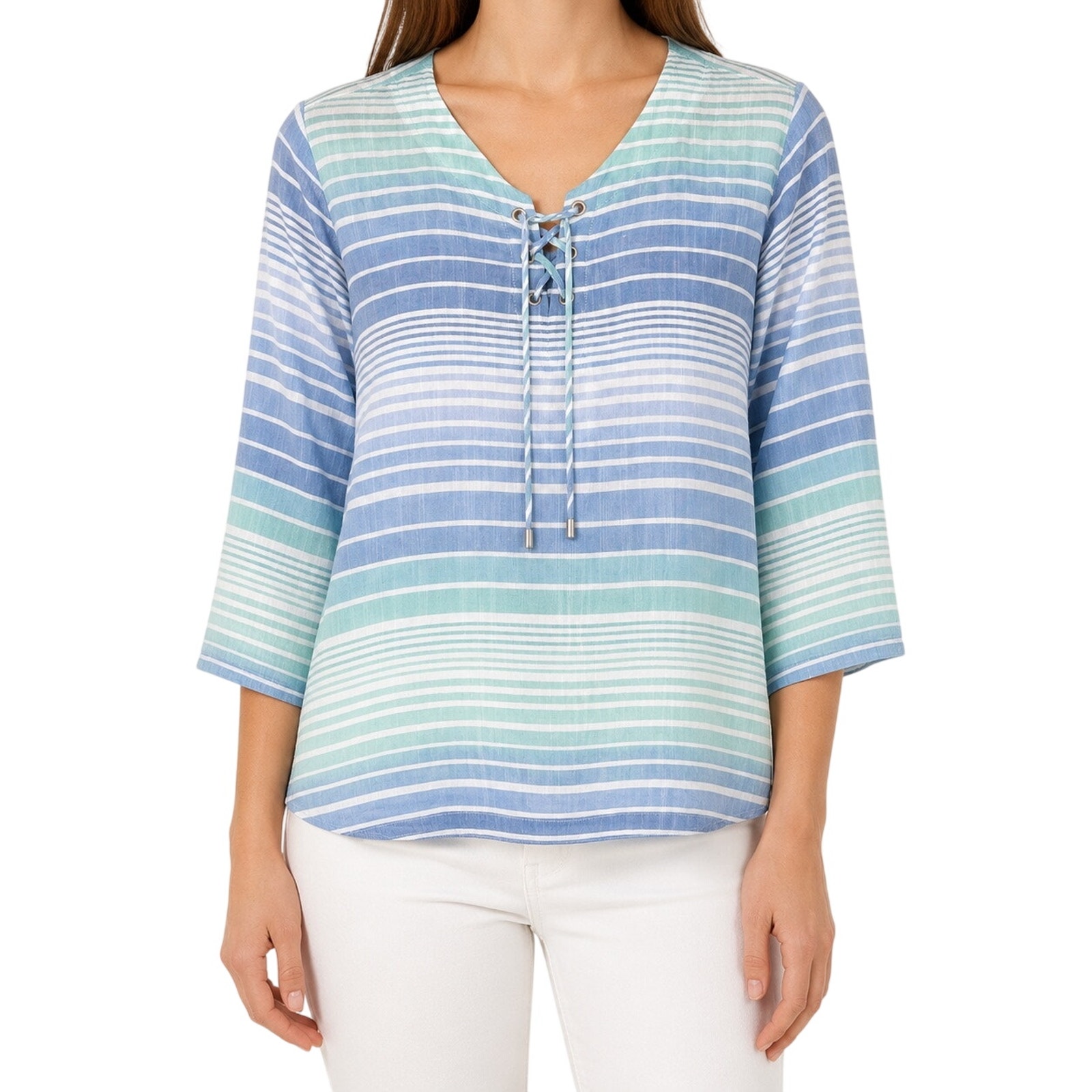 Alfred Dunner Sz Pm Petite Medium Blue Lightweight Blouse Shirt Top Tropical